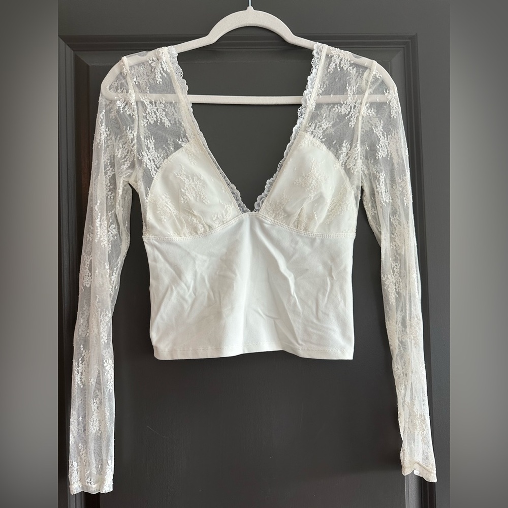 Free People Cream Lace Detail Top